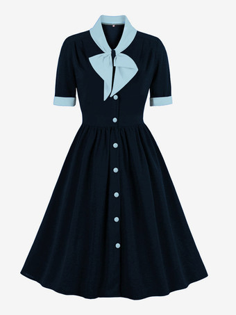 ヴィンテージドレス　1950年代オードリー・ヘップバーン風　グリーン　ツートン　半袖　二次会　お呼ばれ　発表会　ロカビリーワンピース