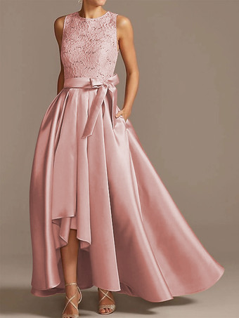 ブライダルマザードレス ジュエルネック ノースリーブ Aライン レース ティーレングス ウェディングゲストドレス 無料カスタマイズ