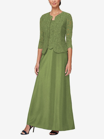 セージグリーンブライダルマザードレス ジュエルネック 3/4丈スリーブ マーメイドレース ゲストドレス 結婚式用