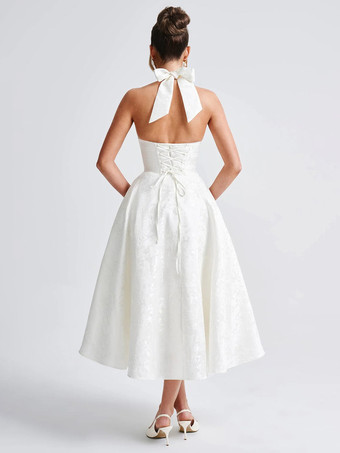 ソフトピンクの花柄ミディドレス ホルターネック 夏 Aライン ヴィンテージドレス レディース 2025