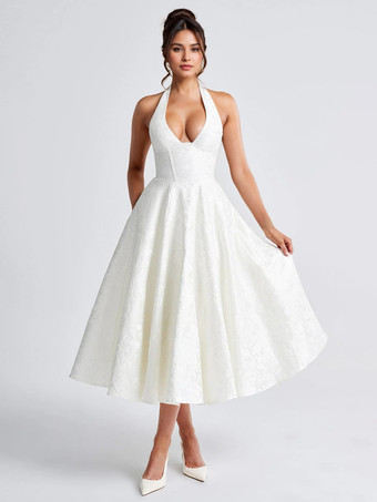 ソフトピンクの花柄ミディドレス ホルターネック 夏 Aライン ヴィンテージドレス レディース 2025