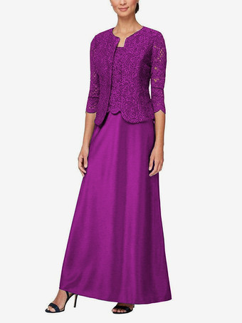 マゼンタブライダルマザードレス ジュエルネック 3/4丈スリーブ マーメイドレース ゲストドレス 結婚式用