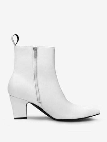 メンズブーツ ブロックヒール ブラック ポインテッドトゥ ロックスタイル ドレス ショートブーツ