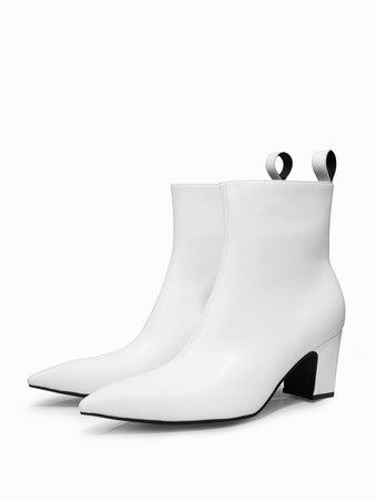 メンズブーツ ブロックヒール ブラック ポインテッドトゥ ロックスタイル ドレス ショートブーツ