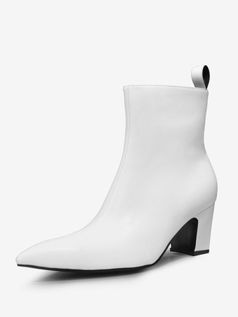 メンズブーツ ブロックヒール ブラック ポインテッドトゥ ロックスタイル ドレス ショートブーツ