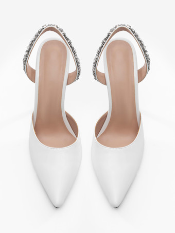 ブラックハイヒール、ポインテッドトゥ、ラインストーン、スリングバック、パーティーパンプス