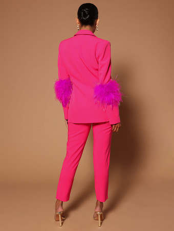 パンツ セット ラペル ディープ V ネック フェザー セクシーな女性のスーツ