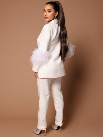 パンツ セット ラペル ディープ V ネック フェザー セクシーな女性のスーツ