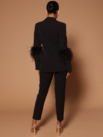 パンツ セット ラペル ディープ V ネック フェザー セクシーな女性のスーツ