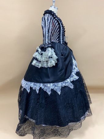 ブラック レトロ コスチューム レディース 花柄 マリー アントワネット コスチューム フリル レース ポリエステル セット ドレス 帽子 レトロ 18世紀 コスチューム バーガンディ