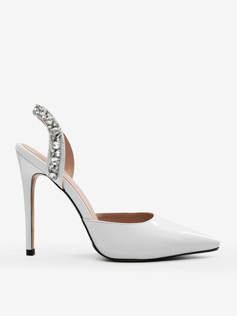 ブラックハイヒール、ポインテッドトゥ、ラインストーン、スリングバック、パーティーパンプス