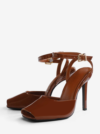 ブラックハイヒールサンダル ピープトゥ スリングバックサンダル レディース 2025