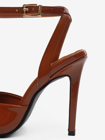 ブラックハイヒールサンダル ピープトゥ スリングバックサンダル レディース 2025