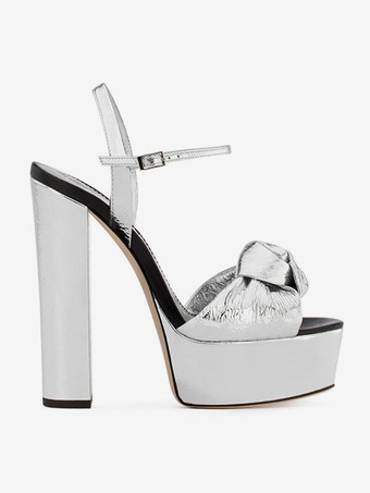 ゴールドの結び目のあるプロムシューズ プラットフォーム チャンキーヒール サンダル レディース