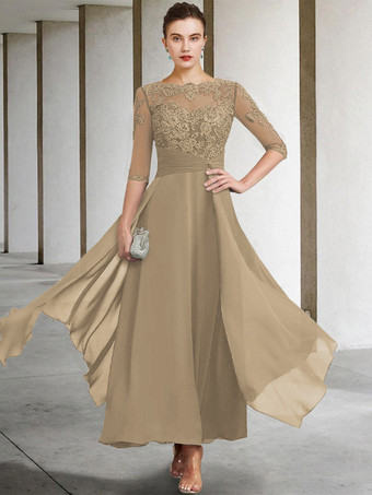 トープ母のドレス ジュエルネック ノースリーブ Aライン レース くるぶし丈 ゲストドレス 結婚式用 自由なカスタマイズ