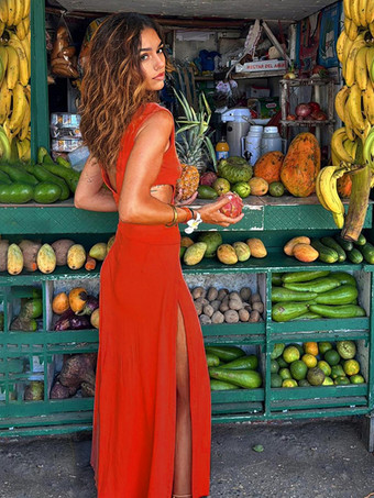 ボヘミアン タイダイ ドレス カットアウト ウエスト V ネック オープンバック マキシ スリット ドレス レディース 2025