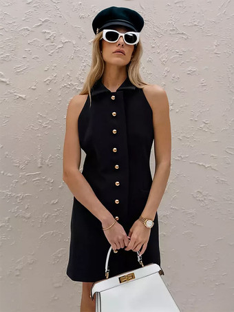 ブラック 2025年レディース向け襟付きミニタンクトップドレス