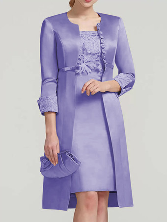 ライラックブライダルマザードレス レース ジュエルネック 膝丈 ウェディングゲスト ツーピースドレス