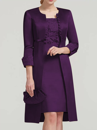 プラムブライダルマザードレス レース ジュエルネック 膝丈 ウェディングゲスト ツーピースドレス