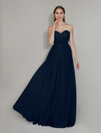 ダークネイビーブライズメイドドレス エンパイアライン フォーマルドレス シフォン ブルーのブライズメイドドレス バックレス ノースリーブ お呼ばれ 二次会 結婚式 Aライン ハートカットネック アクアグリーン ロング丈 演奏会 ウェディング ウェディングパーティードレス