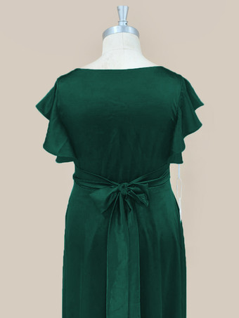 マザードレス Vネック 半袖 フロントスリット 足首丈 Aライン ウェディングゲストドレス