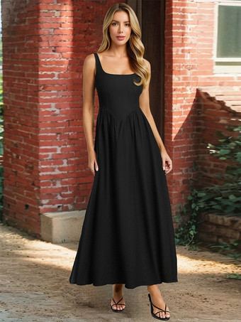 マキシドレス スクエアネック ノースリーブ サマードレス レディース 2025