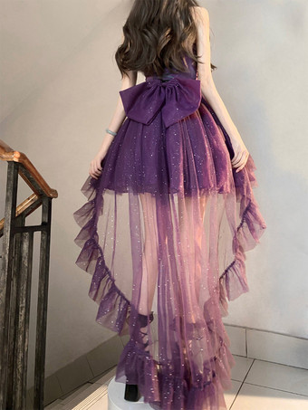 ゴシック ロリータ ドレス フリル リボン パープル 姫ロリータ JSK