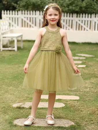 gold flower girl dresses for wedding Gold lace tulle formal Fancy dress for special occasion bridesmaid party wedding pageant birthday photoshoot