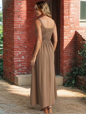 マキシドレス スクエアネック ノースリーブ サマードレス レディース 2025