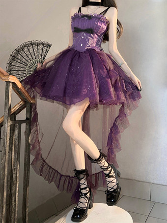 ゴシック ロリータ ドレス フリル リボン パープル 姫ロリータ JSK