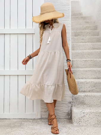 カーキ ノースリーブのルーズフィットシフトドレス（レディース）2025