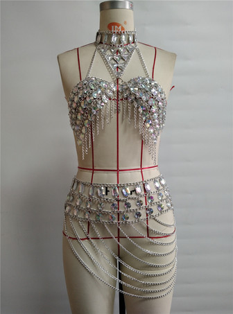 光沢のあるボディチェーン 2ピース クラブセット 流れるようなタッセル付き 2025