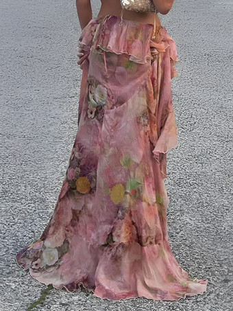 花柄ハイローイレギュラーヘムレイヤードロングスカート 2025