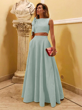 パステルグリーンイブニングドレス ボールガウン デザインネックライン フロアレングス ノースリーブ ジッパー リボン ストレッチ クレープ フォーマル パーティードレス