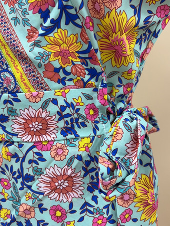 ボヘミアンワンピース ライトスカイブルー マキシワンピース 半袖 ポリエステル 花柄 スプリット 編み上げ レディースファッション Vネック レディースワンピース