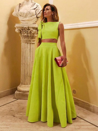 オリーブグリーンイブニングドレス ボールガウン デザインネックライン フロアレングス ノースリーブ ジッパー リボン ストレッチ クレープ フォーマル パーティードレス