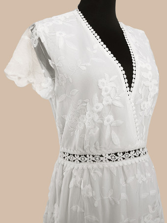 Vネック マキシドレス 半袖 カジュアル フロア丈ドレス