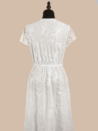 Vネック マキシドレス 半袖 カジュアル フロア丈ドレス