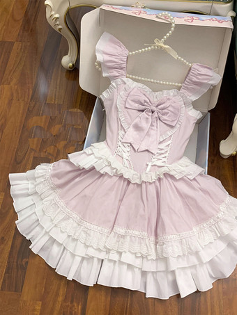 スイートロリータドレス ポリエステル ノースリーブ 蝶結び スイートジャンパー ロリータ Jsk