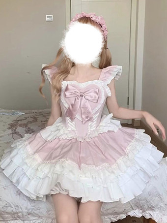 スイートロリータドレス ポリエステル ノースリーブ 蝶結び スイートジャンパー ロリータ Jsk