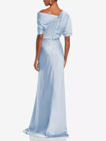 マザードレス ワンショルダー 半袖 マーメイド プリーツ マキシレングス ウェディング ゲストドレス