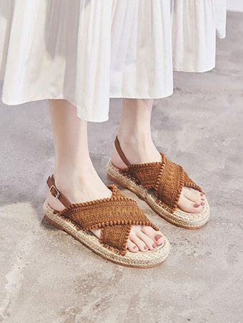 レディース フラットサンダル ビーチサンダル ラウンドトゥ レースアップサンダル ボヘミアン ウェディングシューズ