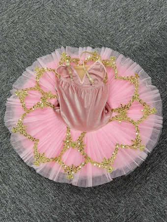 バレエ ダンス衣装 ピンク 女の子 子供 バレリーナ フリル レース ポリエステル ドレス ダンスウェア