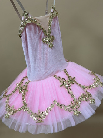 バレエ ダンス衣装 ピンク 女の子 子供 バレリーナ フリル レース ポリエステル ドレス ダンスウェア