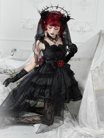 黒ロリータポリエステルノースリーブジャンパーロリータドレス