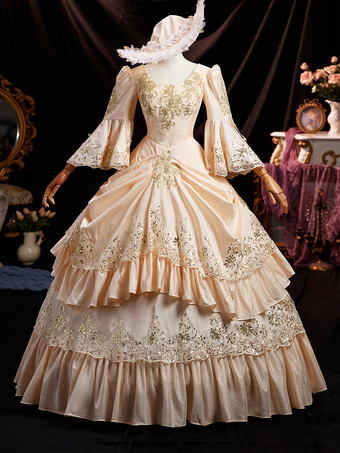 ビクトリア朝のドレス フリル フレア ハーフスリーブ ドレス マリー アントワネット コスチューム