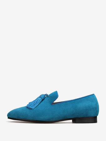 ライトスカイブルーメンズ タッセルローファー ポリエステル スリッポン プロム ウェディングシューズ