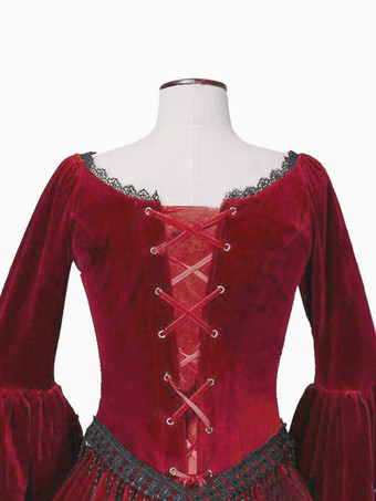 ブルゴーニュのレトロな衣装の女性のマリー ・ アントワネット衣装レース レース ポリエステル チュニック ドレス レトロな仮面舞踏会ボール ガウン バーガンディ