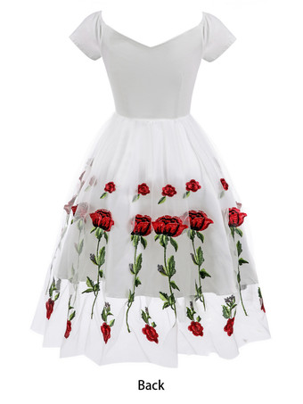 ブラックヴィンテージドレス　2025　1950sオフショルダー　フラワー刺繍レッド　チュールホームカミングドレス