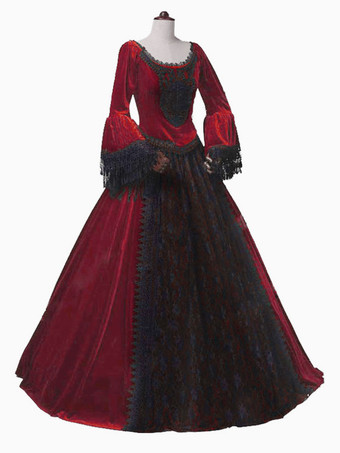 ブルゴーニュのレトロな衣装の女性のマリー ・ アントワネット衣装レース レース ポリエステル チュニック ドレス レトロな仮面舞踏会ボール ガウン バーガンディ